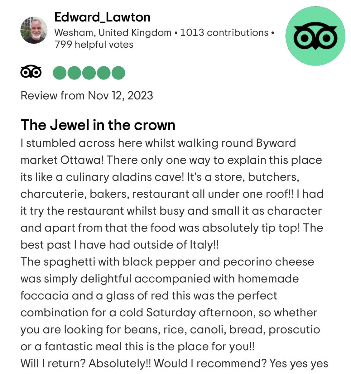 Thank you for all the amazing @tripadvisor reviews. We appreciate the ❤️ and don’t take it for granted. #5bubblereview #ItalianMarket #Ottawa #BywardMarket