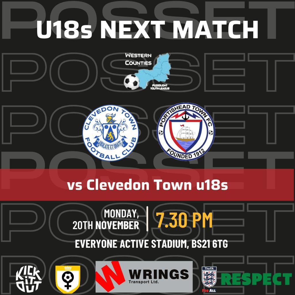 PortisheadTown's tweet photo. Our U18s are due to be back in action tomorrow evening as we travel to face @ClevedonTownFC U18s. It’s third versus first and sure to be a tough game, so come and support the #posset if you’re able ⚽️

#uptheposset

@swsportsnews @WringsTransport https://t.co/O2jg949FMf