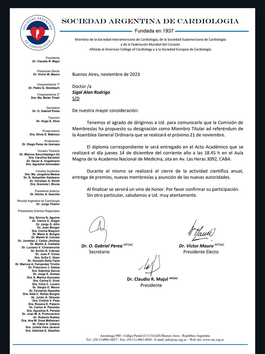 Muy feliz y orgulloso por haber Sido nombrado Miembro Titular de la Sociedad Argentina de Cardiologia <a href="/SAC_54/">Sociedad Argentina de Cardiología</a> ! A seguir trabajando por mas 💪