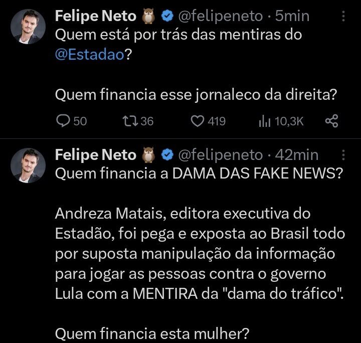 A <a href="/UNESCOBrasil/">UNESCO no Brasil</a> precisa urgentemente rever seus critérios de seleção de palestrantes. Colocar <a href="/felipeneto/">Felipe Neto 🦉</a> para falar sobre liberdade de imprensa é como escalar Suzane Richthofen para falar sobre convívio familiar. Ele usa sua influência em redes sociais para cancelar jornalistas.