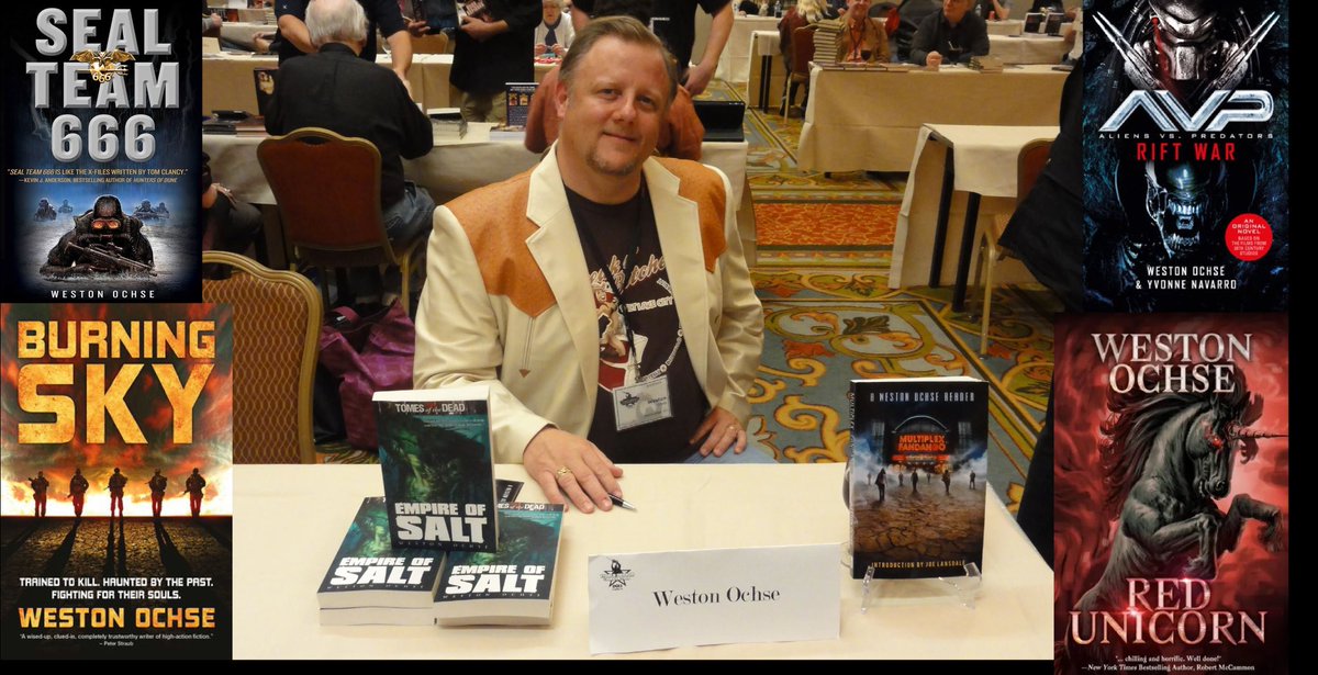 hellbenthorror's tweet image. So sad to hear that Weston Ochse has died long term health battles. Wes was a great, prolific writer, a proud veteran, absolute dog lover, and just a really nice guy that seemed to let everything slide off his back. Glad I got to know him a little. 
WHAT IS REMEMBERED, LIVES.