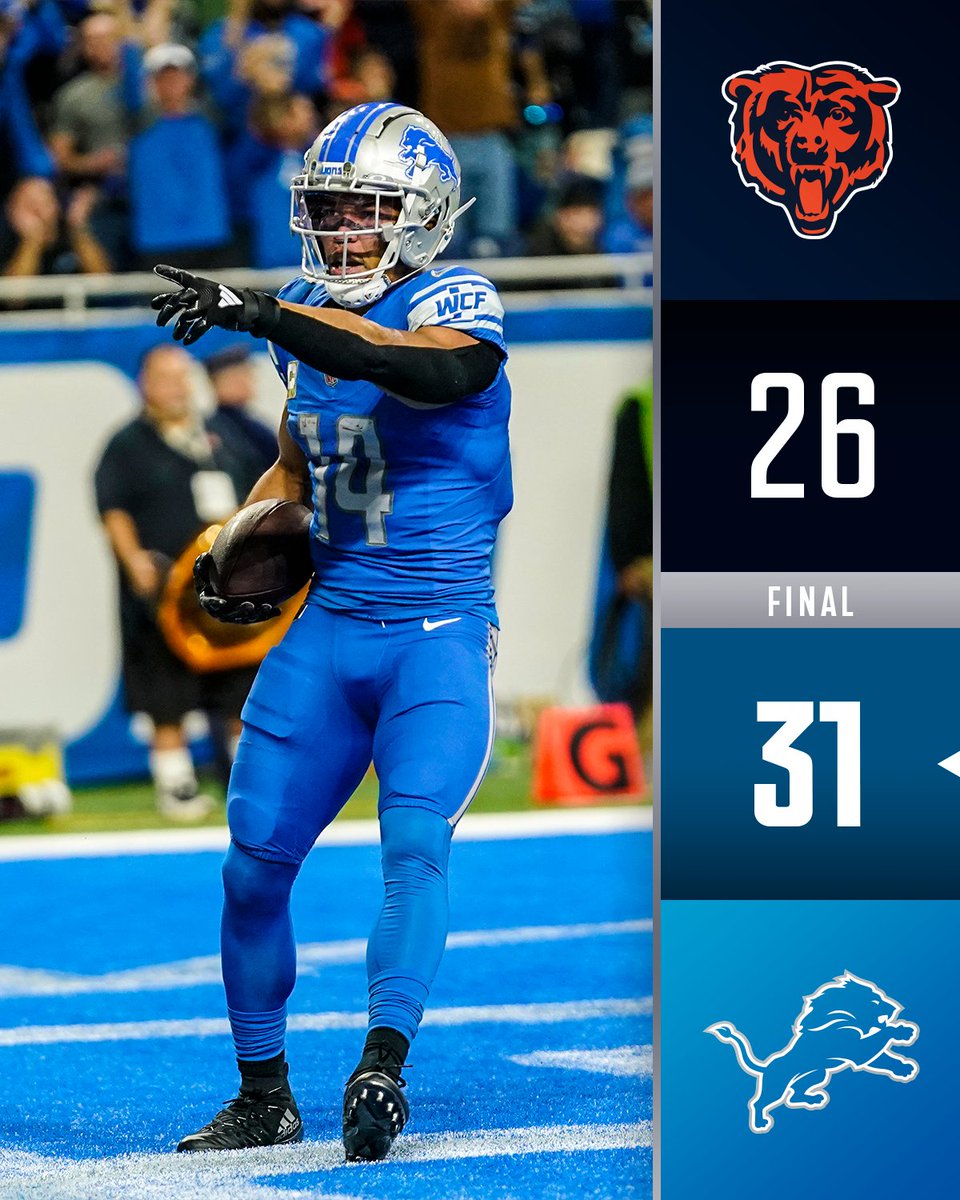 FINAL: A comeback victory gets the <a href="/Lions/">Detroit Lions</a> to 8-2. #CHIvsDET