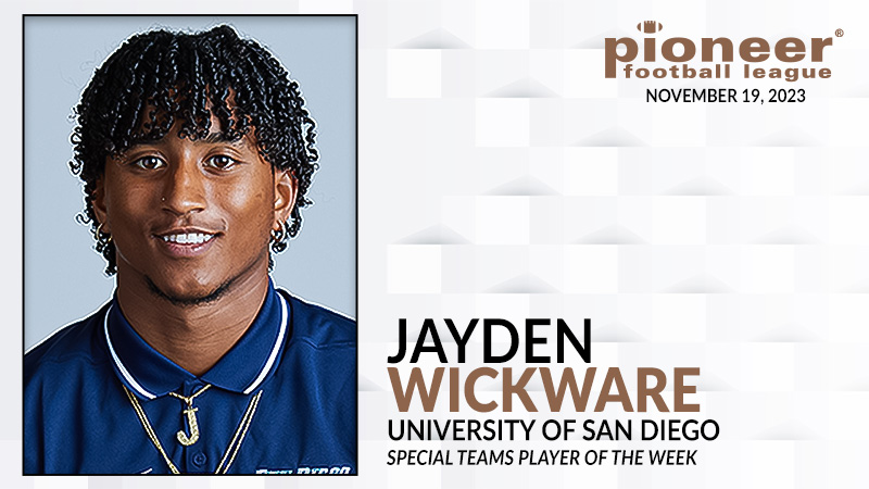 𝗣𝗙𝗟 𝗦𝗽𝗲𝗰𝗶𝗮𝗹 𝗧𝗲𝗮𝗺𝘀 𝗣𝗹𝗮𝘆𝗲𝗿 𝗼𝗳 𝘁𝗵𝗲 𝗪𝗲𝗲𝗸 @USDFootball linebacker Jayden Wickware fielded an on-side kick and returned it 43 yards for a touchdown at Stetson.