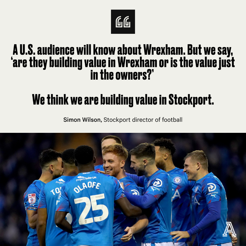 TheAthleticFC's tweet photo. In 1999, Stockport were in a higher league than Manchester City.

In 2013, they were part-time in the sixth tier.

Now - after 12 wins in a row - they're on their way back.

@DTathletic had access all areas - from dressing room to boardroom - to reveal how they did it.