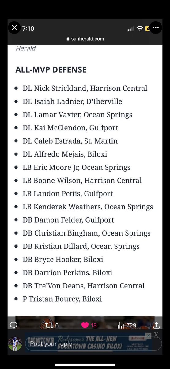 Blessed To Be Selected For MVP All-Defense Team ‼️<a href="/OceanSpringsFB/">Ocean Springs Football</a> <a href="/Coach_Bramlett/">Jake Bramlett</a> <a href="/pccarmody/">Chase Carmody</a>