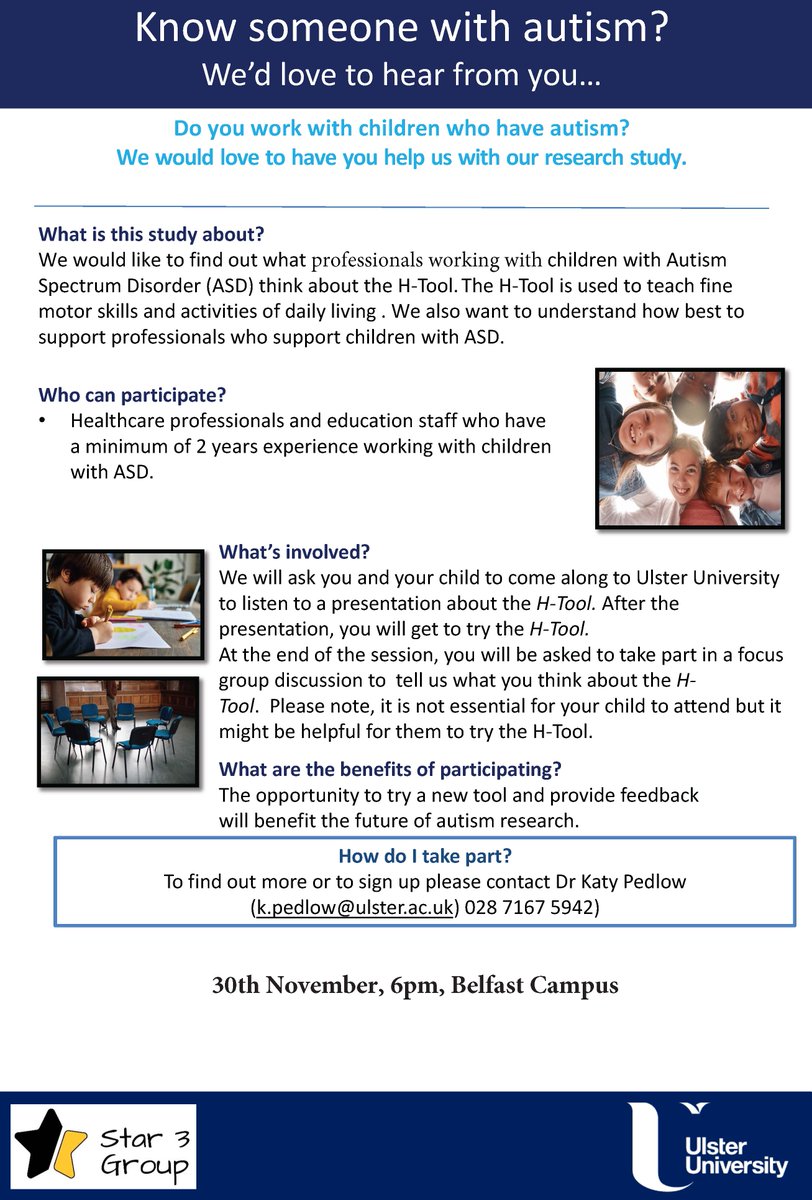 Do you with with children who have Autism? Are you living in Northern Ireland? We are holding a workshop on 30th November 2023 in Belfast. Sign up @ k.pedlow@ulster.ac.uk @McConnellPhysio @AutismNIPAPA