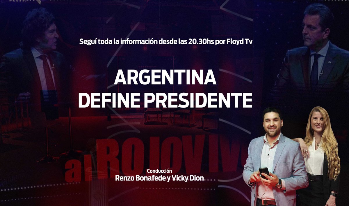 Este Domingo 35 millones de argentinos esperan el resultado del próximo presidente de la Argentina. Sumate a la edición especial de Al Rojo Vivo, con la conducción de Renzo Bonafede y Vicky Dion.
Sumate al vivo por Floydtv 👇 20.30hs  youtube.com/live/QytF6Q60X…