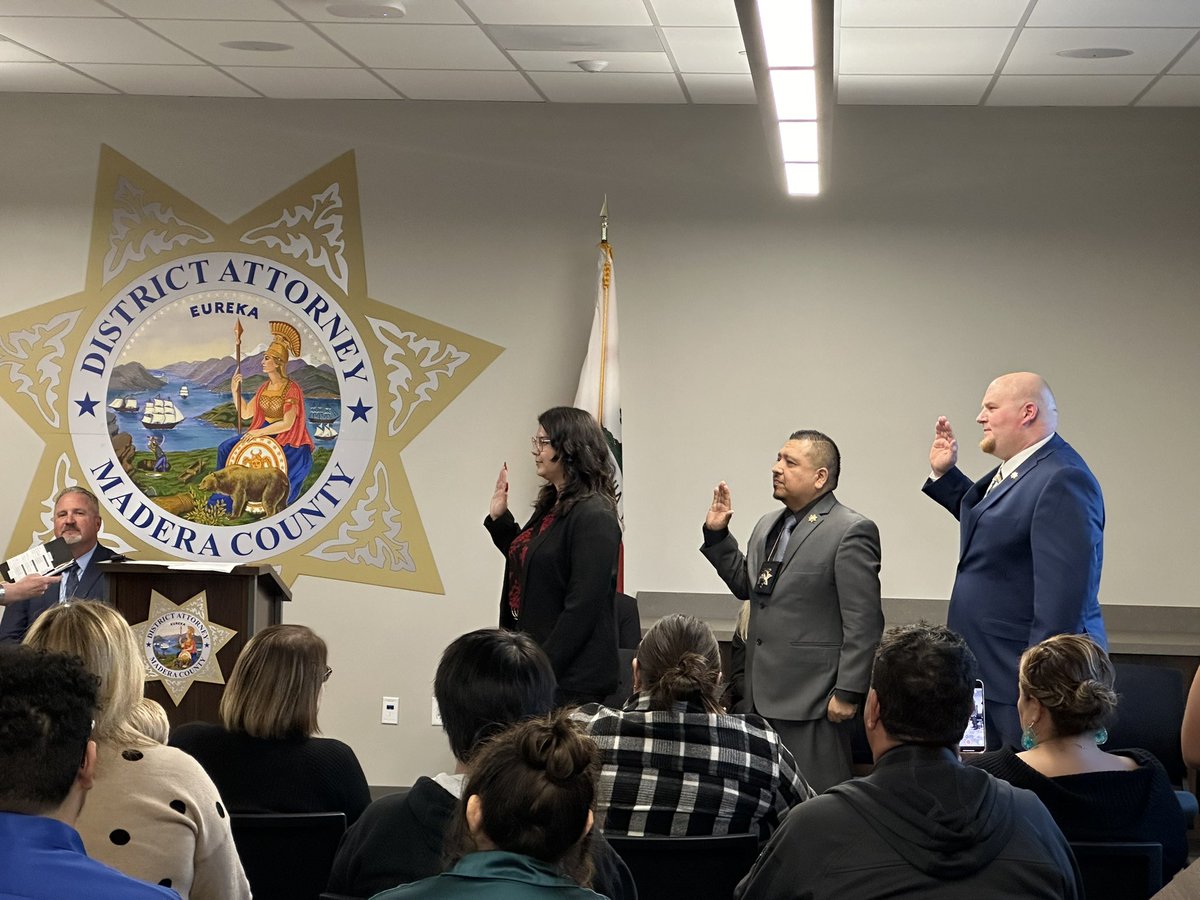 SheriffPogue's tweet photo. Honored to attend the Madera County DA’s swearing-in ceremony. Congrats to 10 new team members and Tharen Higginbotham on his promotion! Exciting times ahead for our community. 🌟 #MaderaStrong #TeamExcellence https://t.co/5enF2ZjnA4
