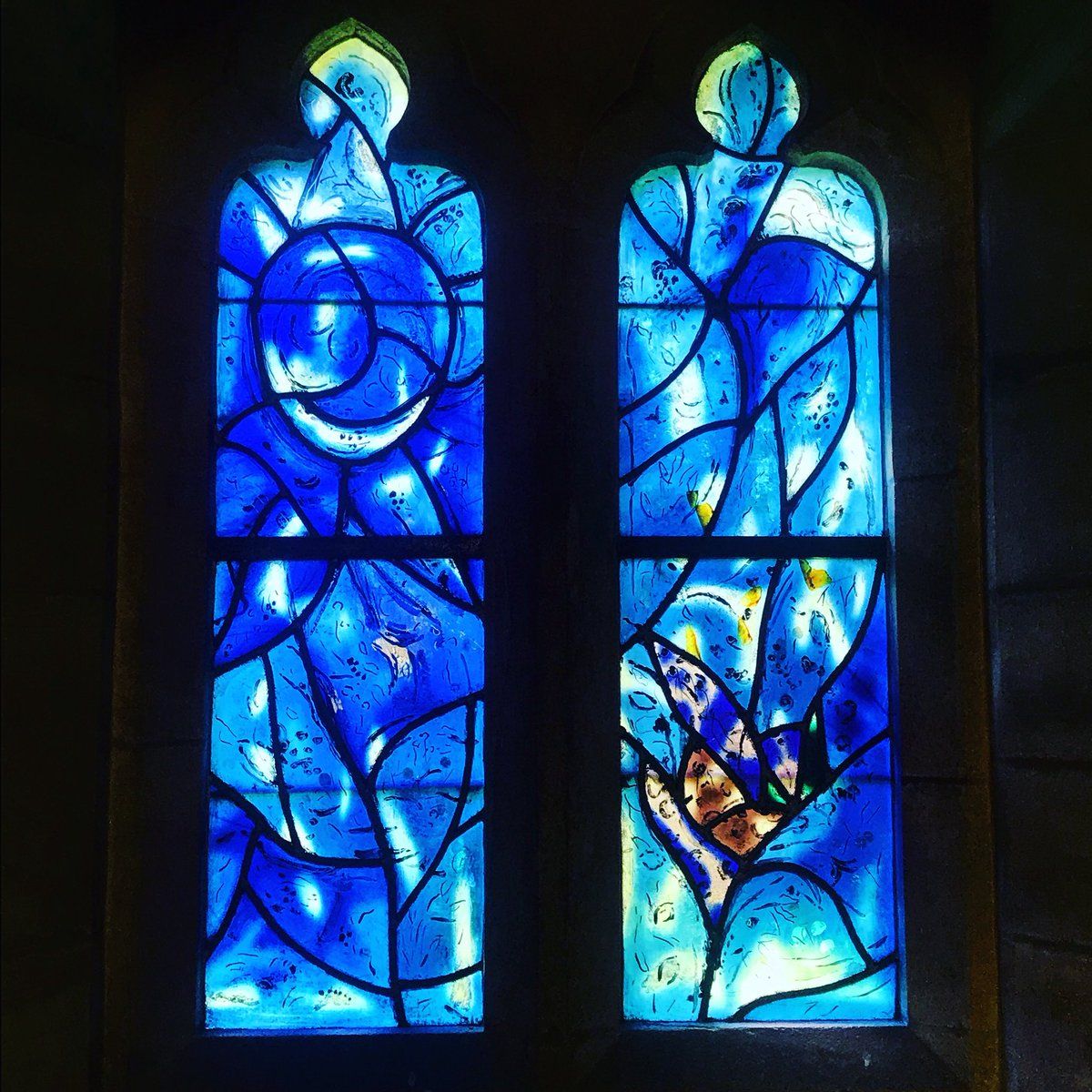 Detail: North windows, All Saints Church Tudeley. Marc Chagall. After 1967. Photo: Monika Parker