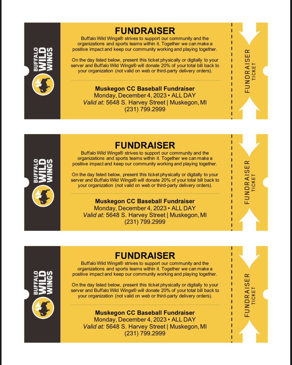 Muskegon CC Baseball (@jayhawksbsb) on Twitter photo 🔥Join us at <a href="/BWWings/">Buffalo Wild Wings</a> for a flavor-packed fundraiser supporting Muskegon Community College Baseball!
📅 Date: Mon, Dec. 4th
📍 Location: 5648 S. Harvey St. Muskegon, MI
20% of your bill will go directly towards our program. We will see you then! 🔥Join us at <a href="/BWWings/">Buffalo Wild Wings</a> for a flavor-packed fundraiser supporting Muskegon Community College Baseball!
📅 Date: Mon, Dec. 4th
📍 Location: 5648 S. Harvey St. Muskegon, MI
20% of your bill will go directly towards our program. We will see you then!