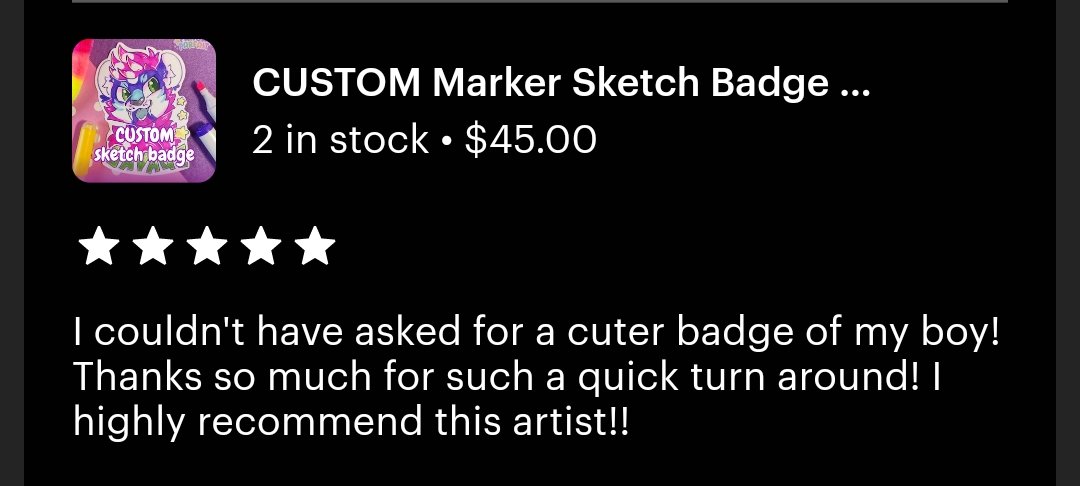 pandaparfaitart's tweet photo. Did you know I offer smaller badge comms in my 3tsy?
Thank you for the 5-star review! ⭐ https://t.co/a2IcnkrcQQ