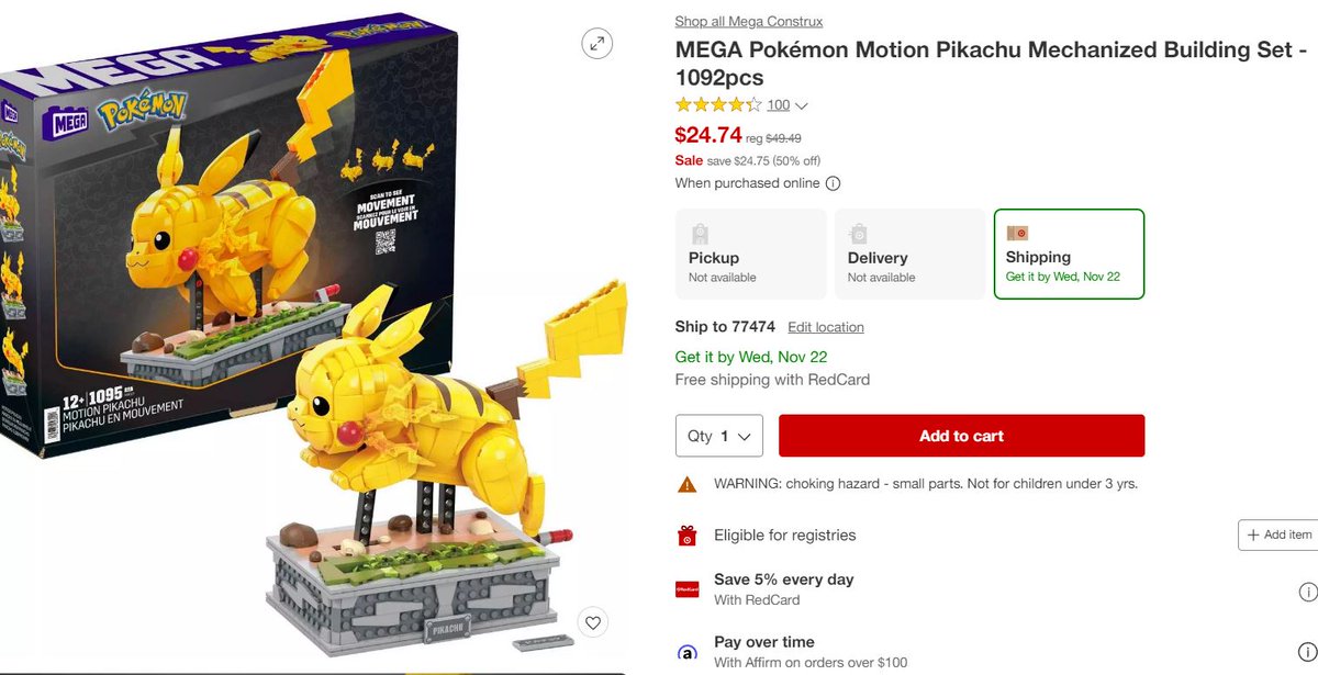Mega Pokémon Motion Pikachu Mechanized Building Set - 1092pcs : Target