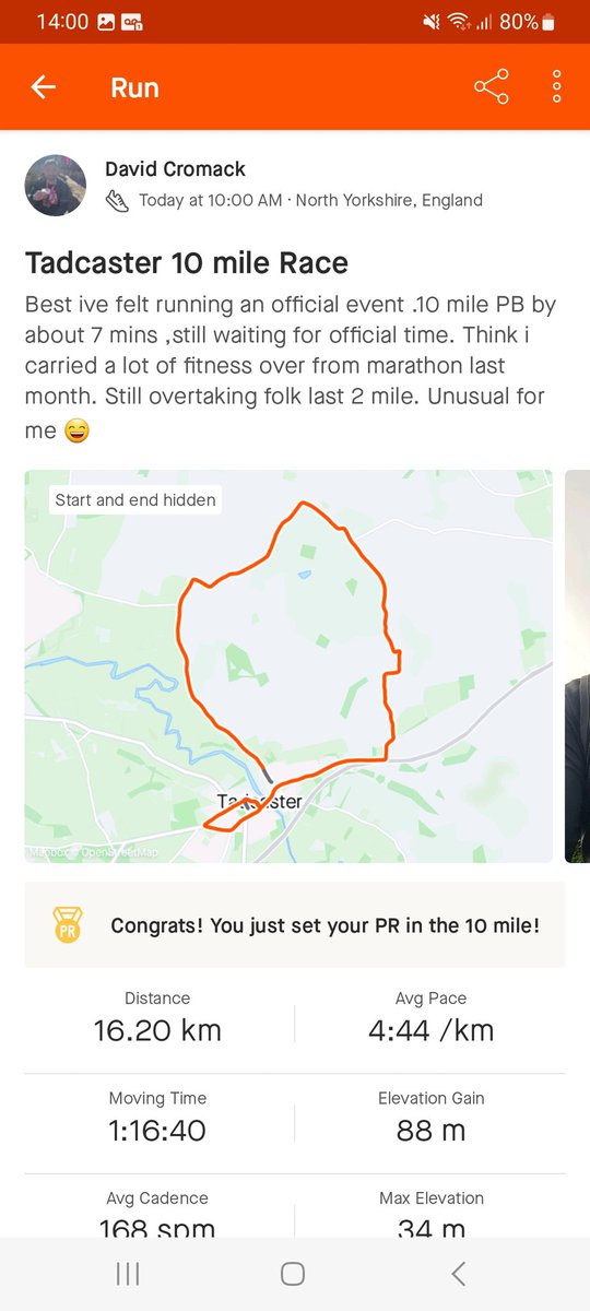 Dave Cromack ๐๐ (@cromack_dave) on Twitter photo Tadcaster 10 mile for #vrc <a href="/runningpunks/">Running Punks</a> with my Dad, brother & mate Liam. surprised myself today after not feeling great on runs since marathon last month. PB by 8 minutes & finished strong for a change. Last km was my quickest. Great event Tadcaster 10 mile for #vrc <a href="/runningpunks/">Running Punks</a> with my Dad, brother & mate Liam. surprised myself today after not feeling great on runs since marathon last month. PB by 8 minutes & finished strong for a change. Last km was my quickest. Great event