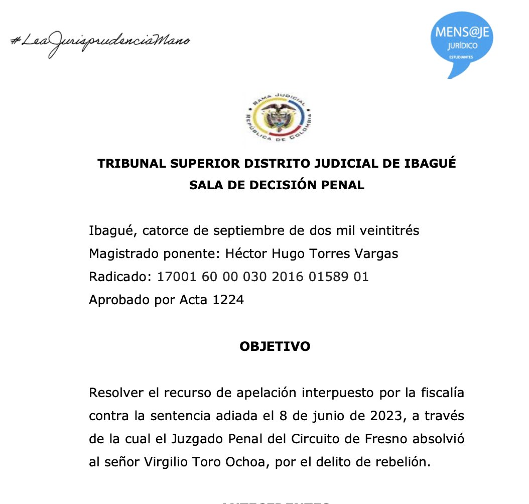 alfesac's tweet photo. Bonito fallo: absuelven por rebelión a campesino que tenía una tienda y que suministraba información y llevaba encomiendas de guerrilleros. En el contexto colombiano, de no acceder a ello pueden ser asesinados o desplazados. Decisión muy realista: https://t.co/ARwLmwUDFr