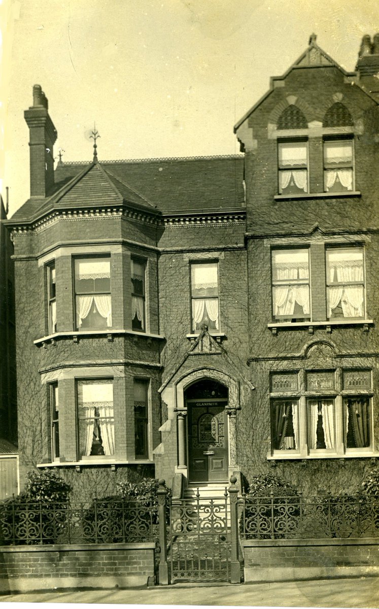 Postcard sent in 1910 by Emma Suffolk. This was “Glanpaith”, her house at 68 HerneHill#, built c1901, where she lived with two servants. House is still there, though railings gone and cars in the front garden.