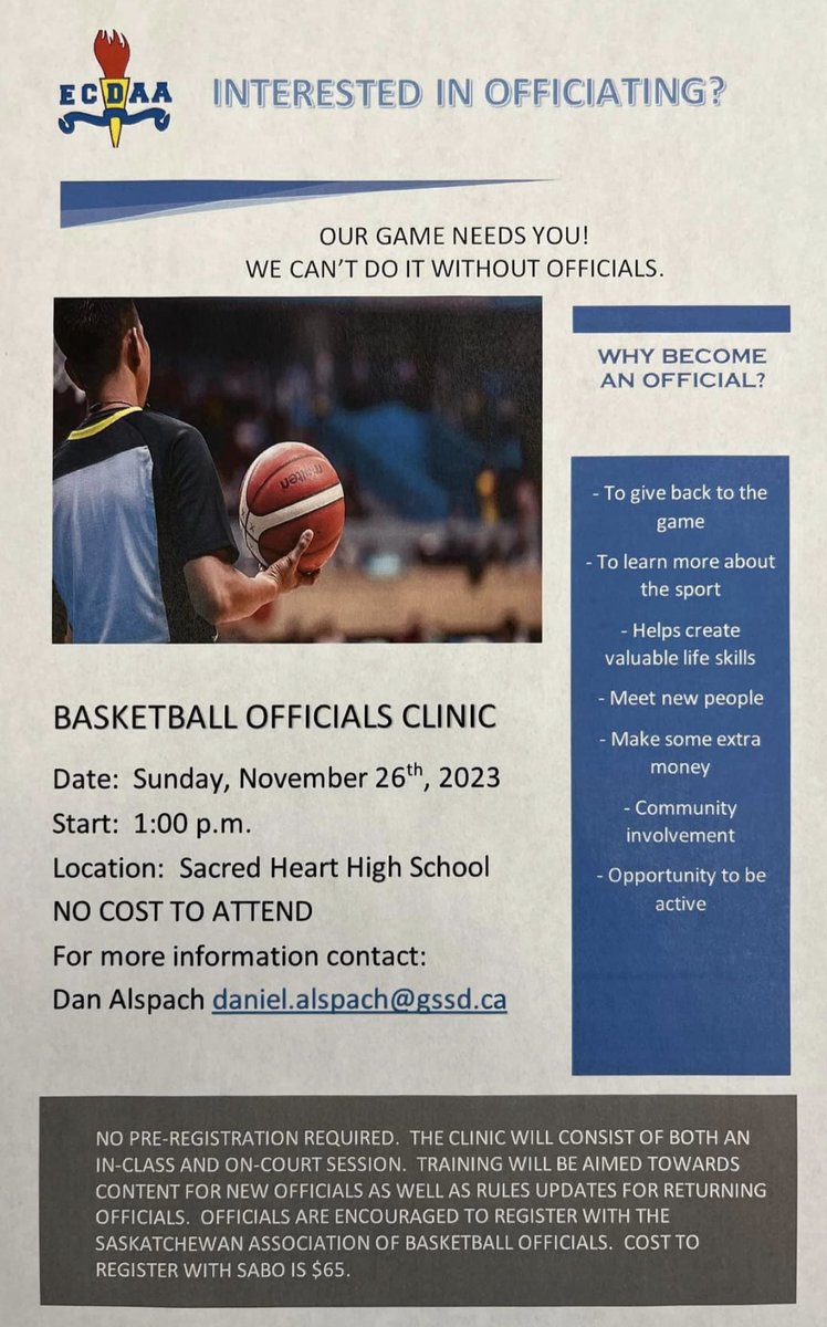 ECDAA (@ecdaasport) on Twitter photo East Central is hosting a basketball ๐ officials clinic. Please spread the word! <a href="/GSSD204/">Good Spirit SD</a> <a href="/CTTCS_212/">Christ The Teacher</a> East Central is hosting a basketball ๐ officials clinic. Please spread the word! <a href="/GSSD204/">Good Spirit SD</a> <a href="/CTTCS_212/">Christ The Teacher</a>