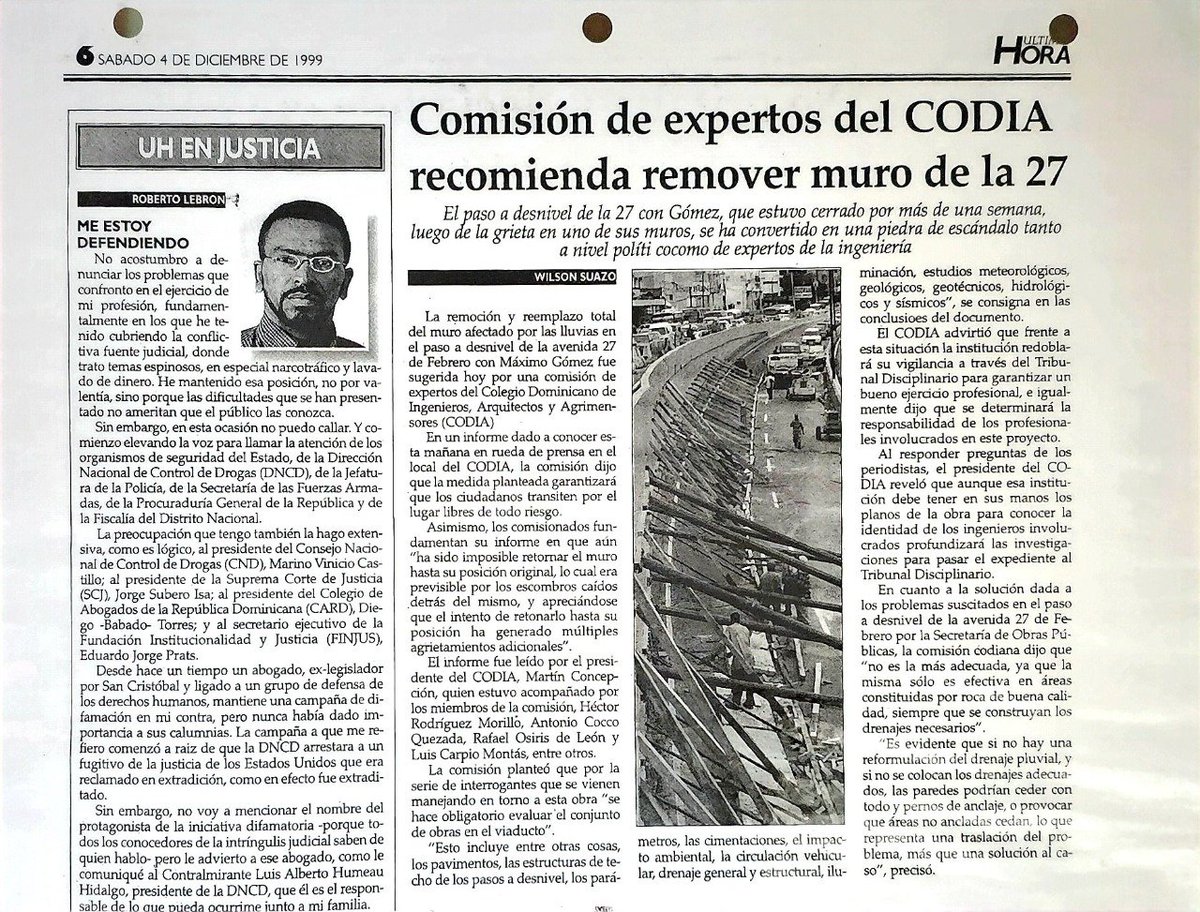 LeonardoJaquez's tweet photo. En el 1999 el CODIA advirtió y descalificó solución que le dio gobierno del expresidente Leonel Fernández al desprendimiento que hubo de pared en desnivel de la 27 de Febrero con Máximo Gómez. Unos 24 años despues ocho vidas humanas valiosas pagaron la culpa de la irresponsabilidad de quel entonces. ¡Dios!

#JaqueMate