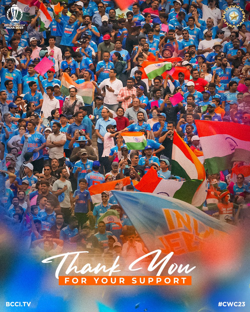 BCCI's tweet photo. From #TeamIndia, 

Thank You Everyone For Your Solid &amp; Continued Support 🙏 🙏

#CWC23 | #MenInBlue https://t.co/NQppwROXPw