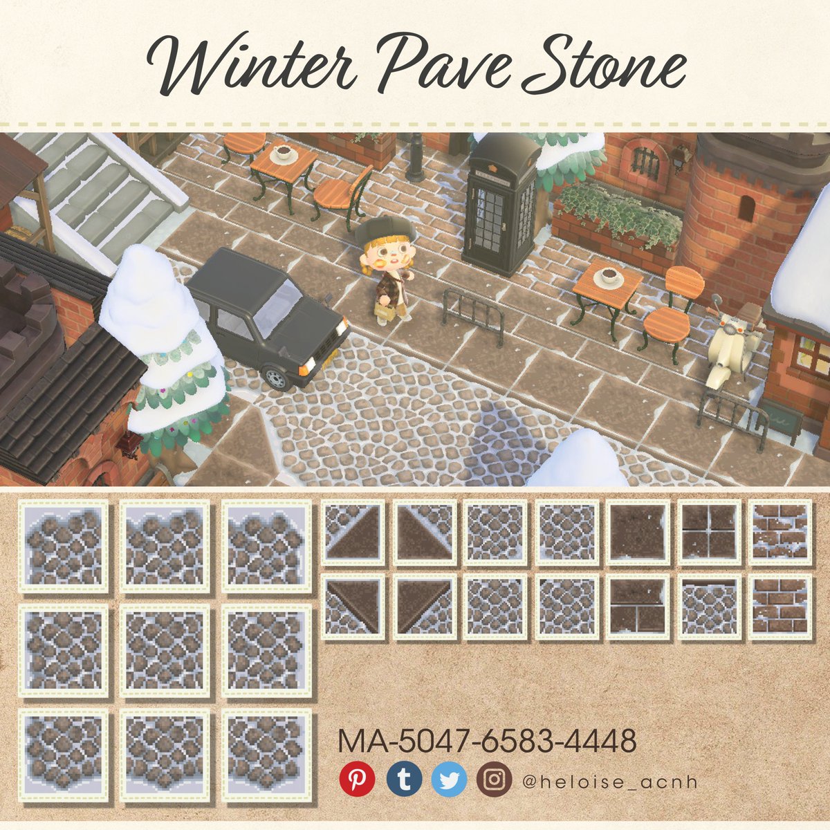 AcnhHeloise's tweet image. New pattern ! Winter pavement for your island. ☃️☺️

#ACNHDesign #ACNH #ACNHDesigns #acnhcodes #ACNHpath #acnhpattern #ACNHcitycore #AnimalCrossing #AnimalCrossingNewHorizons #acnhnintendo #NintendoSwitch #acnhpavement #acnhcobblestone #acnhwinter #acnhwintercity
