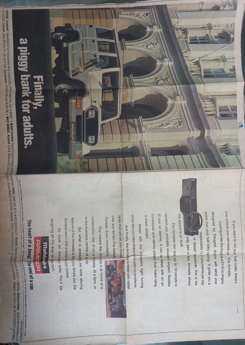 amitnsharma's tweet image. #Old is Gold, #oldschool #mahindra 
The old Armada was so much better in looks and ruggedness than the current versions. Even the #Advertising was better in quality and #creativity