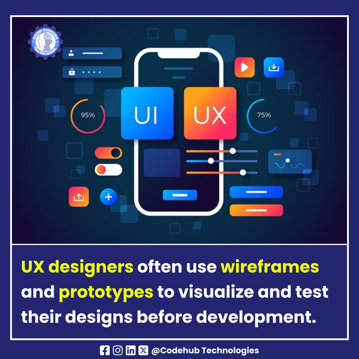 Codehub_tech's tweet photo. UX designers often use wireframes and prototypes to visualize and test their designs before development.

#tech #funfacts #computer #computerfacts #computerscience #codehubtechnologies https://t.co/3U8iQGai8V