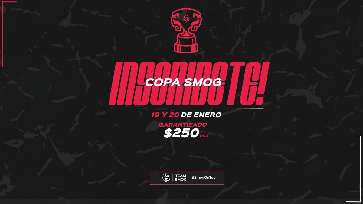 Team_SMOG_'s tweet photo. Les presentamos La Copa SMOG, 16 equipos, 10 dolares entry, 5 copas, 4 copas 250 garatizados, ultima copa con 8 mejores equipos 1000 dolares, solo para rookies de Mex y Latam, para todos los interesados manden dm para registrarse. #SmogOnTop🔝 https://t.co/IaJsHO5pC0