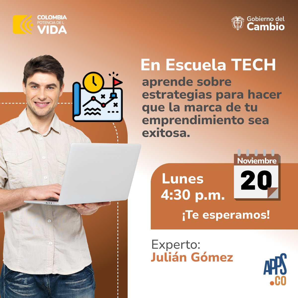 AppsCo's tweet photo. 🤩Descubre en #EscuelaTECH estrategias que harán que tu marcar sea un éxito y referencia en el mercado. ✅ Te esperamos junto a nuestro experto Julián Gómez, el lunes, 20 de noviembre.
⏰4:30 p.m.
🔗https://t.co/Hk6zHZSLc3 https://t.co/EhfnnZc4wH