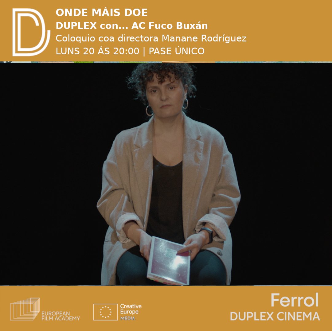 duplex_cinema's tweet photo. Mañá luns, novo pase #DUPLEXcon ás 20:00, en colaboración coa asociación @FucoBuxan
Contaremos coa presenza da directora Manane Rodríguez para falar sobre o seu novo traballo ONDE MÁIS DOE, documental que aborda o tema da violencia vicaria:
https://t.co/6VIlPuuwl3
#Ferrol https://t.co/rO8sQq8HbZ
