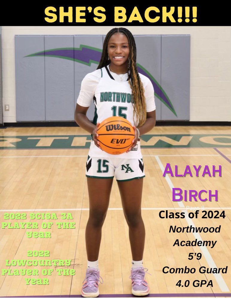 alayahbirch (@alayahbirch) on Twitter photo It felt great being back on the court after a year due to my ACL injury. My teammates and I went 2-0 this weekend.
First game stats vs Carolina Forest:
28 points
7 rebounds
4 steals
3 assists
<a href="/PGH_SCarolina/">Prep Girls Hoops South Carolina</a> <a href="/JGSPORTS100/">JGSPORTS</a> <a href="/ClaflinWBB/">Claflin Womens Basketball</a> <a href="/CoastalWBB/">Coastal Women’s Basketball</a> <a href="/CSUBucsWBB/">Charleston Southern Women’s Basketball</a> It felt great being back on the court after a year due to my ACL injury. My teammates and I went 2-0 this weekend.
First game stats vs Carolina Forest:
28 points
7 rebounds
4 steals
3 assists
<a href="/PGH_SCarolina/">Prep Girls Hoops South Carolina</a> <a href="/JGSPORTS100/">JGSPORTS</a> <a href="/ClaflinWBB/">Claflin Womens Basketball</a> <a href="/CoastalWBB/">Coastal Women’s Basketball</a> <a href="/CSUBucsWBB/">Charleston Southern Women’s Basketball</a>