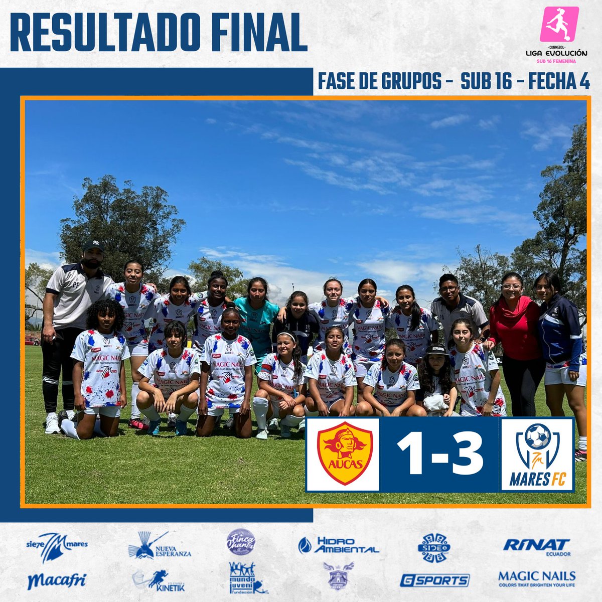 🚨 RESULTADO FINAL

💪⚽ Nuestra categoría sub-16 consigue otra victoria importante. Seguimos sumando puntos en la CONMEBOL. 🔥

#Aucas 1 - 3 #7MaresFC 

⚽ Andrea Reyes
⚽ Amny Angulo
⚽ Mayerli Huaraca
.
.
.
#VamosGuerrerasdelMar
#7MaresFC
#FutbolFemenino 

<a href="/aucas_fem/">S. D. Aucas Femenino</a>