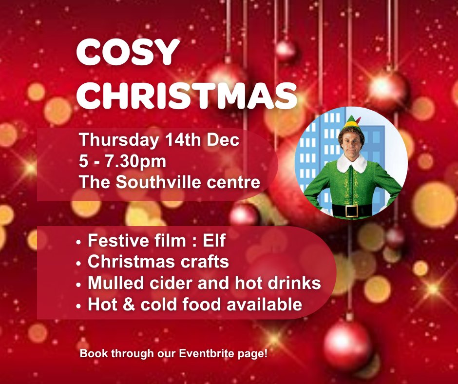 BS3Community's tweet photo. 🎄Cosy Christmas
Join us for some festive fun at our Southville centre, where we have two Christmas film events coming up in December!
In our first event On Thurs 14 Dec, 5–7.30pm, we're showing: Elf. 

🎟 Go to our Eventbrite page to book!
https://t.co/8PGpyvCalQ https://t.co/2uuvtIpfXv
