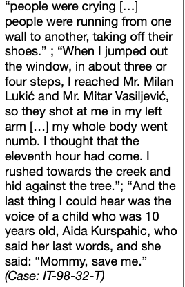 Dear Srebrenica, Today, I am thinking about this testimony, from a survivor of the Pionirska Street massacre (Višegrad), in which 70 Bosniak civilians were locked into a house by Milan Lukić's Serb param. forces and burned alive. Little Aida's words haunt me: 'Mommy, save me.'