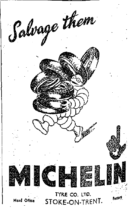 MickHayes1's tweet photo. As my supervisors @RobJames68 and @BradJBeaven will affirm, I really liked the brand characters in the #SWWads I used in my #PhD, but given that the Michelin Man is basically a pile of tyres, this ad does look a little like a serial killer carrying a dismembered victim #history https://t.co/rugv7TaUmK