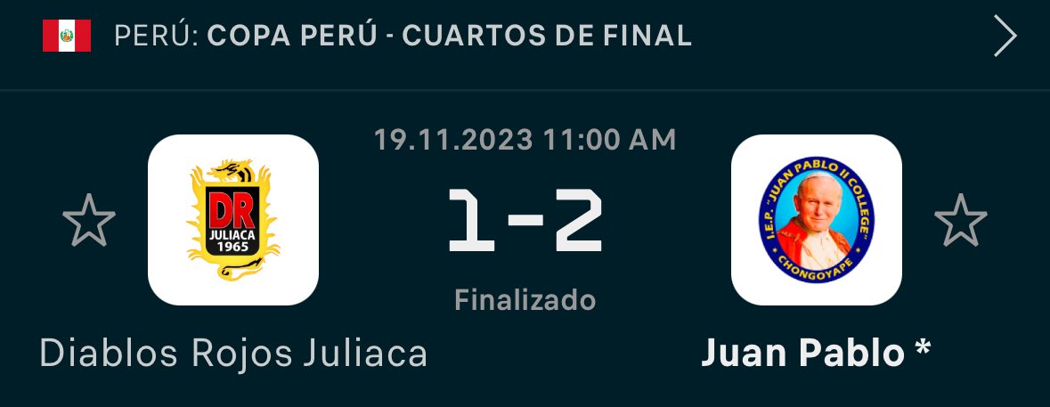 Juan Pablo le ganó a los Diablos Rojos de Juliaca y clasificó a las semifinales de la Copa Perú.

Vuelve a sonreír el ex0rcismo.