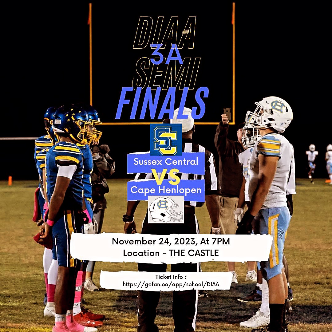 Long time rivalry with a spot in the championship on the line. You won’t want to miss this one. All tickets must be purchased online. gofan.co/app/school/DIAA #delhs