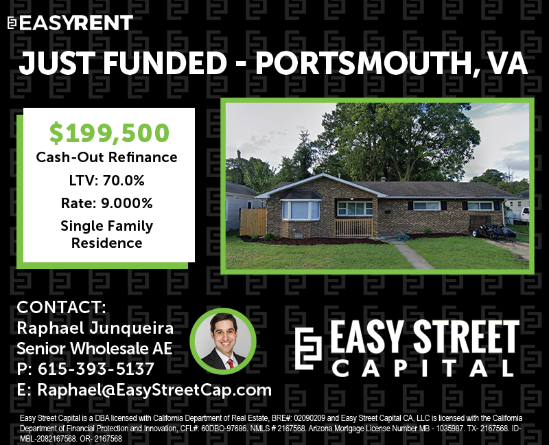 rob_s_simon's tweet photo. #JustFunded #BRRRR
$199,500 Cash-Out Refinance DSCR Loan on a Single Family Rental in Portsmouth, Virginia! Another successful #BRRRRmethod deal funded by Easy Street Capital - this property scooped up in April, now fully renovated, rented and refinanced! https://t.co/NyL6ncCMEG