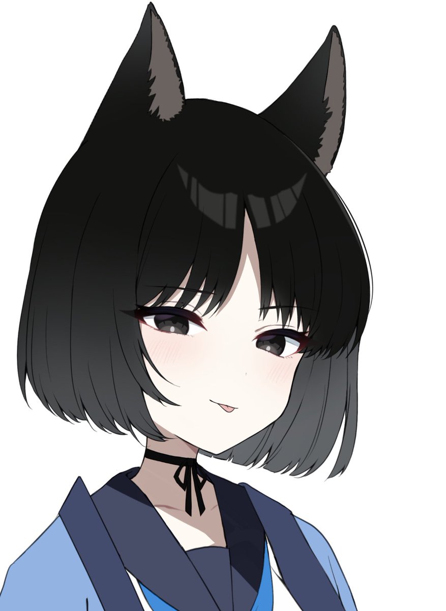 kikyou (blue archive) 1girl solo animal ears black hair white background tongue out simple background  illustration images