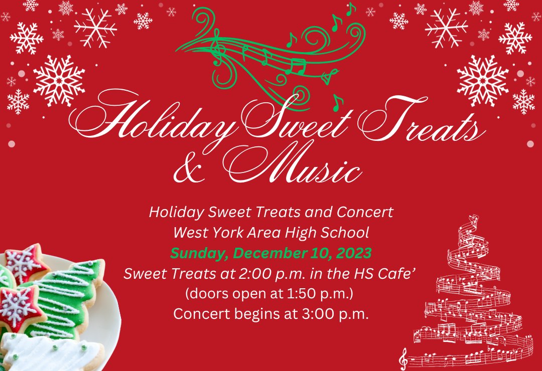 WY Golden Passholders are invited to Holiday Sweet Treats and Holiday Concert on Sun., Dec. 10th.  Sweet treats begin at 2:00 p.m., and the concert begins at 3:00 p.m.

Seating is limited and is on a first-come, first-serve basis.
Registration:  ow.ly/CAcS50Q5046
#wyproud