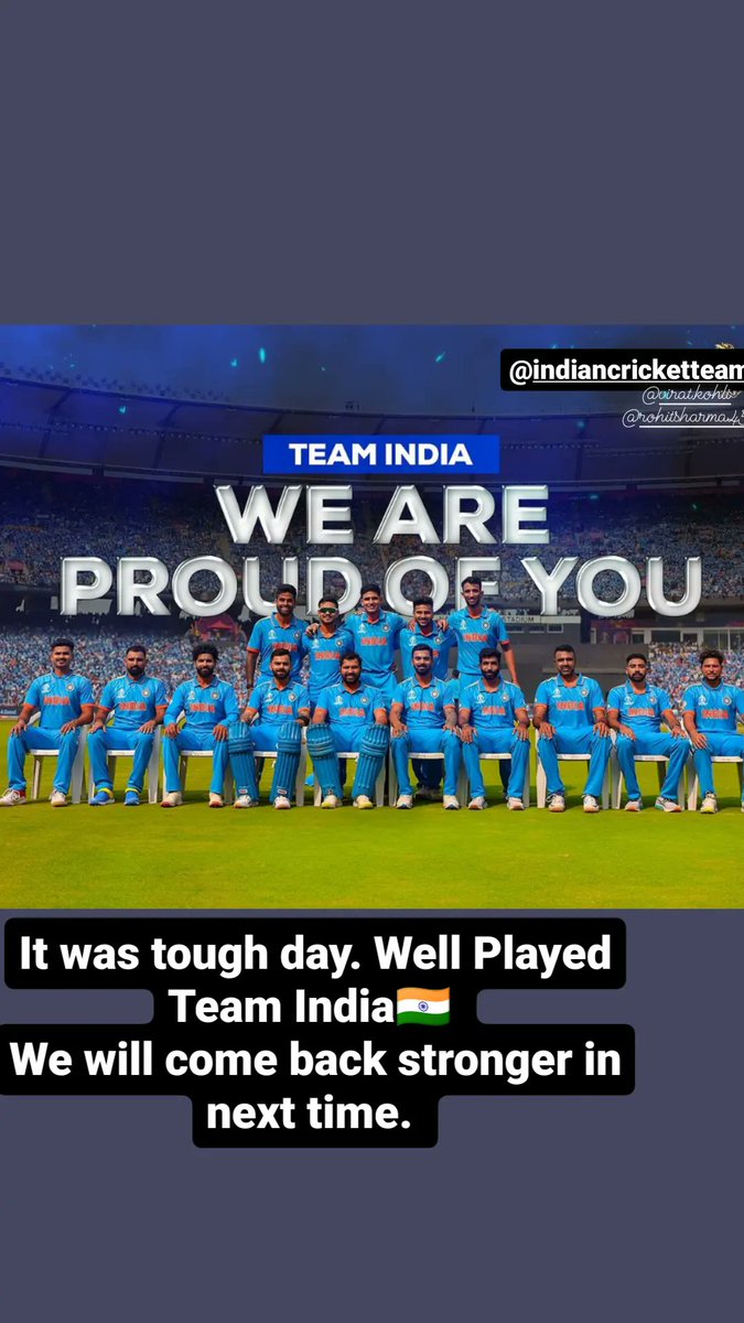 drprincekumarpt's tweet photo. It was a tough day. Well played team India🇮🇳. We will come back stronger in next time. 
#IndianCricket #Indian #India #IndiaVsAustralia https://t.co/E6uvOnSG5F