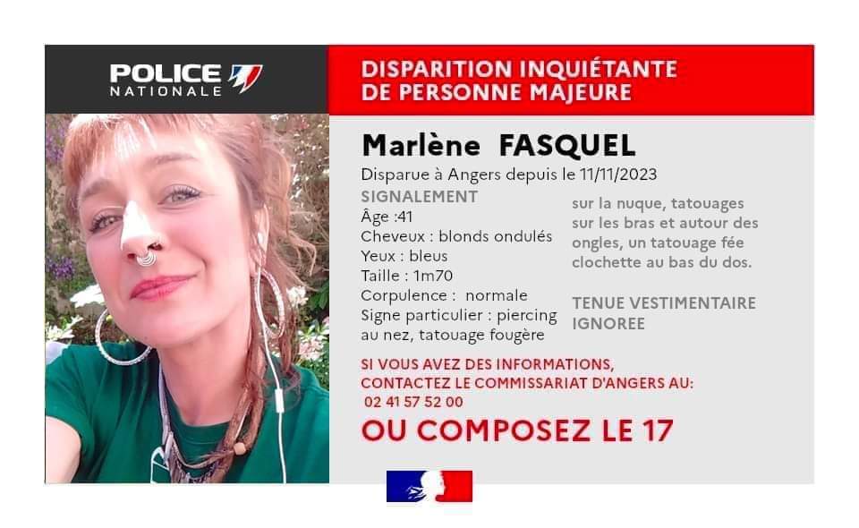serial_shooter's tweet photo. @Qofficiel 

Mon amie Marlène a disparu à Angers depuis le 11 novembre et les JT n'en parlent pas. Pouvez-vous svp donner de la visibilité à sa disparition et contribuer à la retrouver svp. Merci à vous https://t.co/vWXMIWk3ib