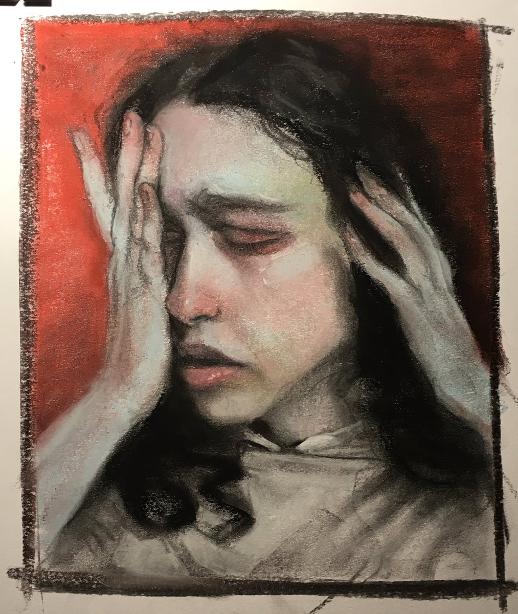 Evening portrait - The tears
Charcoal and soft pastel on paper 
#portrait #softpastel #pastel #painting #drawing #art #figurepainting #traditionalart #colours