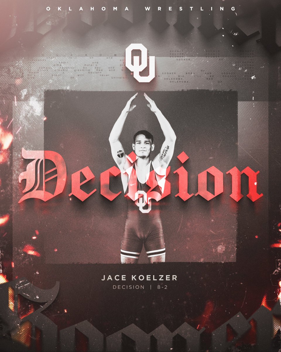 OU_Wrestling's tweet image. 𝐓𝐖𝐎 𝐈𝐍 𝐀 𝐑𝐎𝐖 ‼️

Koelzer earns two escapes in the third period to get the 8-2 decision!

Sooners 6, Bison 0