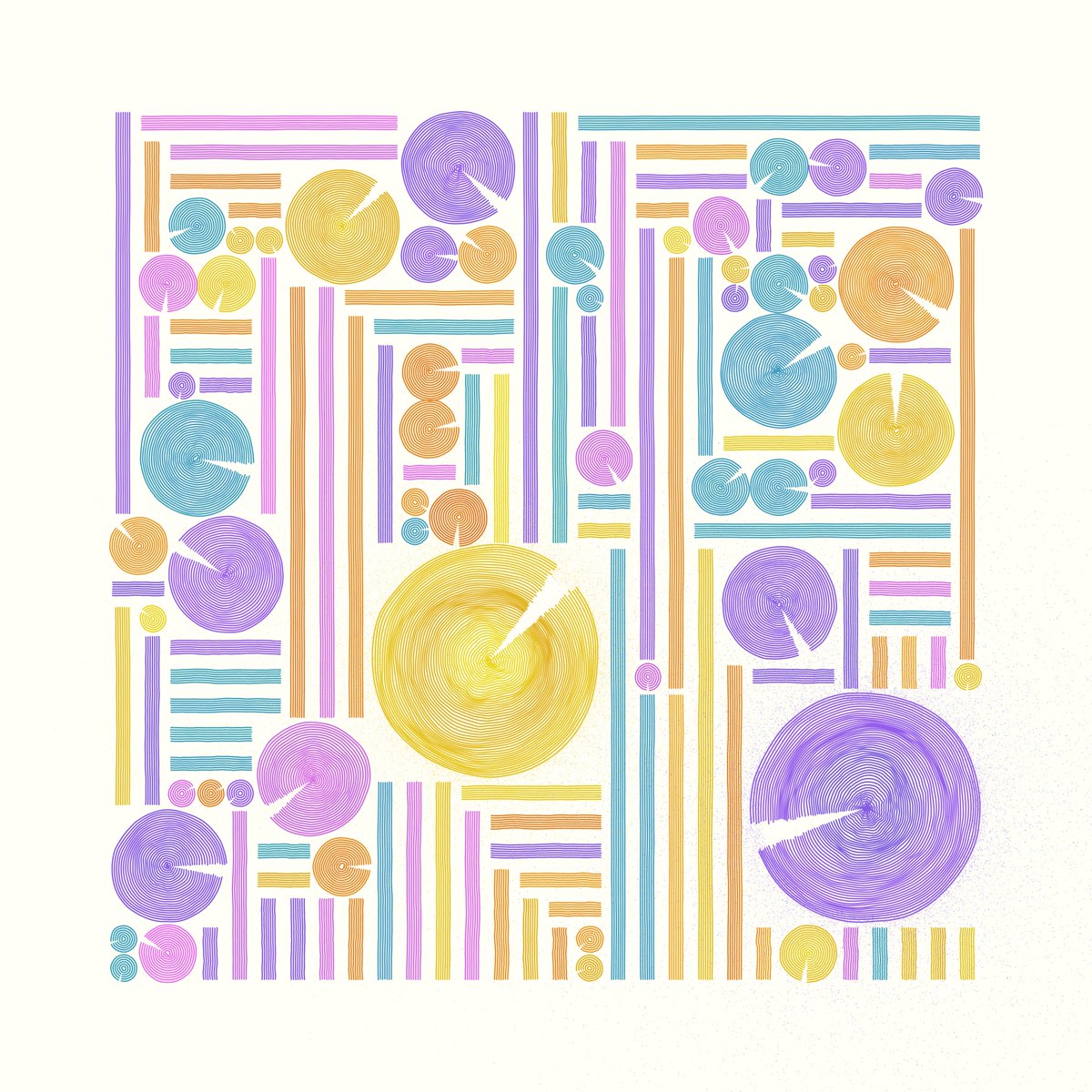 metamorphed_art's tweet photo. I just launched the "Cycles of Life" page on my website, although the minting will officially start on @RithmArt, on November 21st.
https://t.co/9RVyLgpThw

"The interplay of lines and circles in different structural arrangements invites viewers into a space of geometric contemplation. Lines symbolize the continuous flow of life, with each hue capturing the spectrum of emotions that accompany our journey. The circles stand as milestones, memorable events that punctuate our narrative, varying in size to signify their impact. Together, these elements map the biography of a life, capturing the beauty, with all its joys and sorrows, triumphs and trials."
