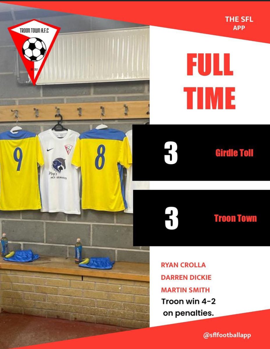 Into the next round we go 🏆

Credit to the boys, stuck in to take it to penalties and then scored all 4

All the best to Girdle for the rest of the season 

🔴⚫️