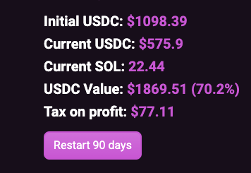 30 days in! Starting usdc 1098.39, now 1869.51!! <a href="/CyberFrogsNFT/">Cyber Frogs (!FF)</a> the results say it all!! Thank you Thor!!! Thank you Frogs!! Frogs Fuck!