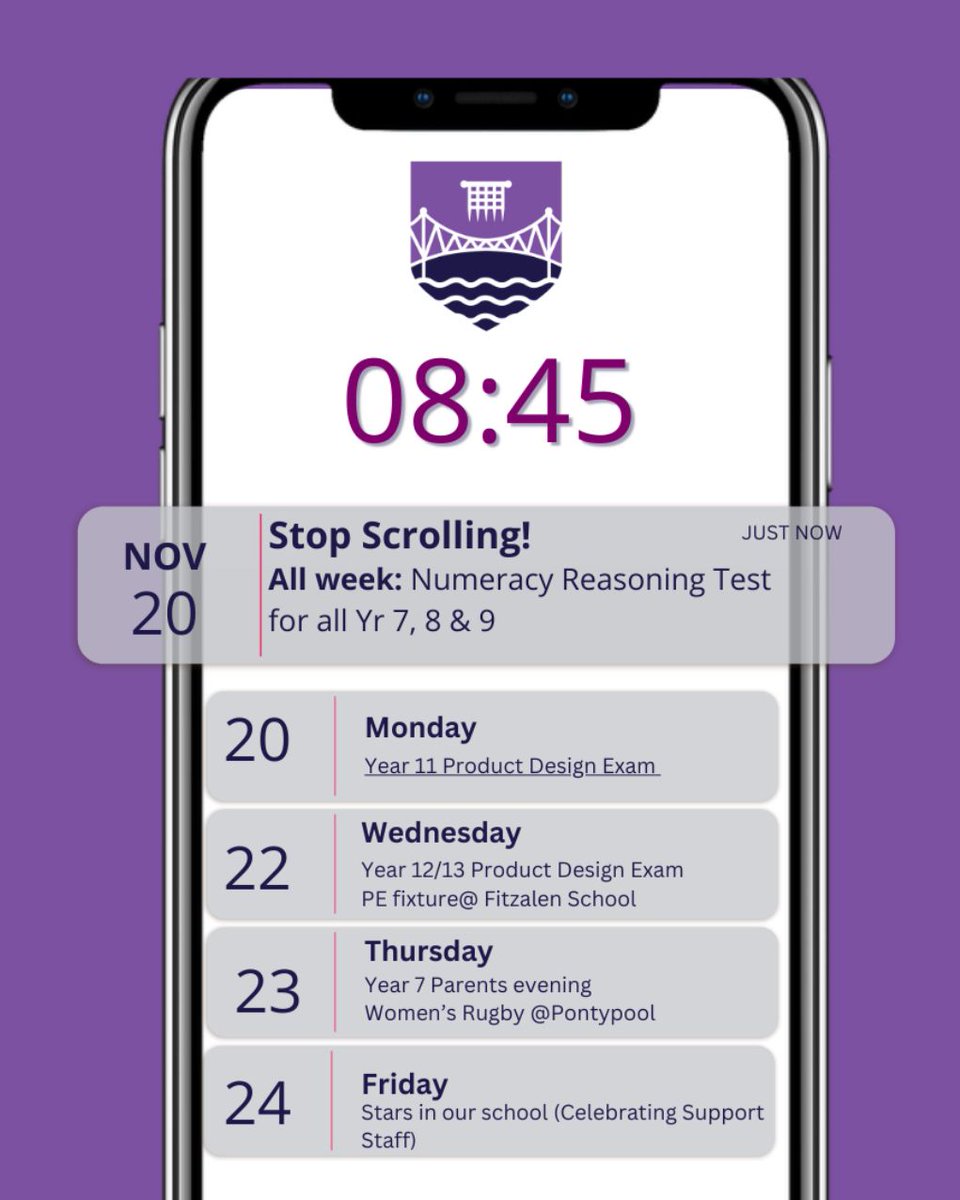chepstowschool's tweet image. Here are some of the activities we have going on this week. 

Year 7-9 don’t forget about the final Numeracy Reasoning Tests this week  (speak to your form tutor if you are unsure of your time).

We also have Year 7 Parent’s Evening on Thursday.