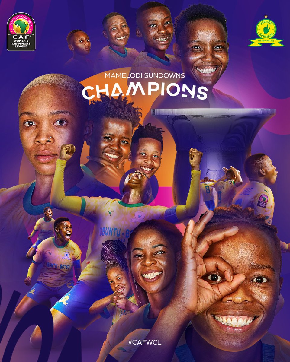 CAFwomen's tweet photo. 𝟐 𝐓𝐈𝐌𝐄 𝐂𝐇𝐀𝐌𝐏𝐈𝐎𝐍𝐒! 👑 

🇿🇦 Mamelodi Sundowns are crowned champions of the 2023 #CAFWCL in Côte d’Ivoire. 🏆

𝗖𝗢𝗡𝗚𝗥𝗔𝗧𝗦!

#EmpoweringOurGame https://t.co/DVYtT6U1mX