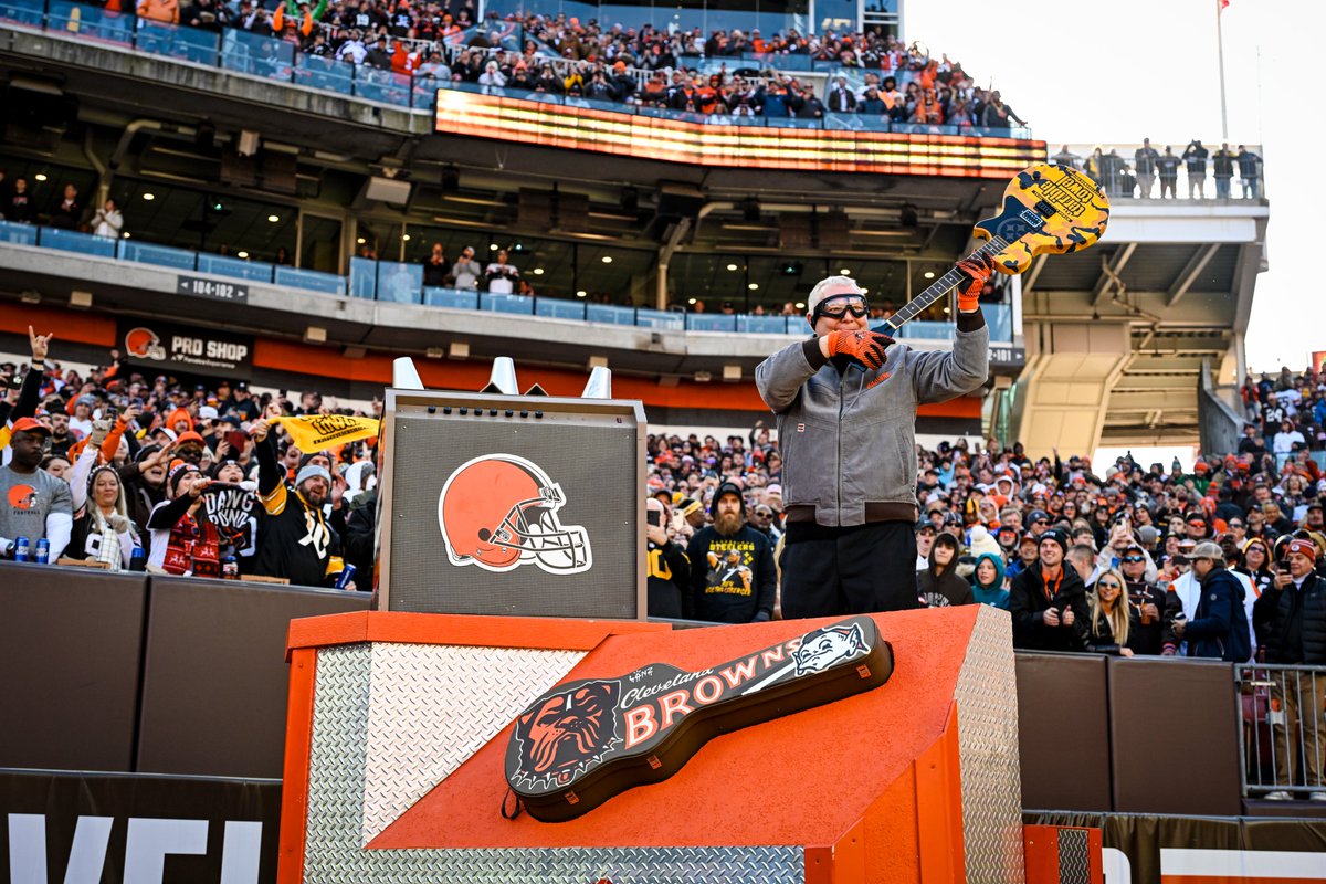 Browns's tweet photo. most electric #DawgPound Captain we've ever had 🎸 https://t.co/DaP9sOtwv6