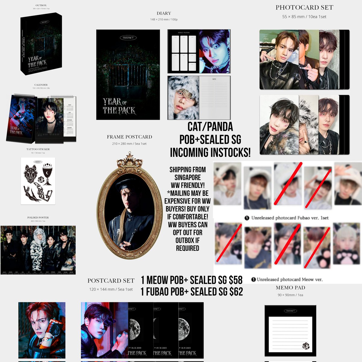 DC_Pandaonce2's tweet photo. WTS LFB 2024 ONE PACT SEASON'S GREETINGS
‘YEAR OF THE PACK’ 

INCOMING INSTOCKS SEALED SG+ POB

*NO OPTION FOR 2 POBs+1SG every pob will come with 1SG!

🇸🇬Singapore based! Worldwide friendly 🌍 

Payment type avail for ww:
Wise/Paypal 

cont 
#ONEPACT #원팩트 #ワンパクト https://t.co/7J7yINz16n