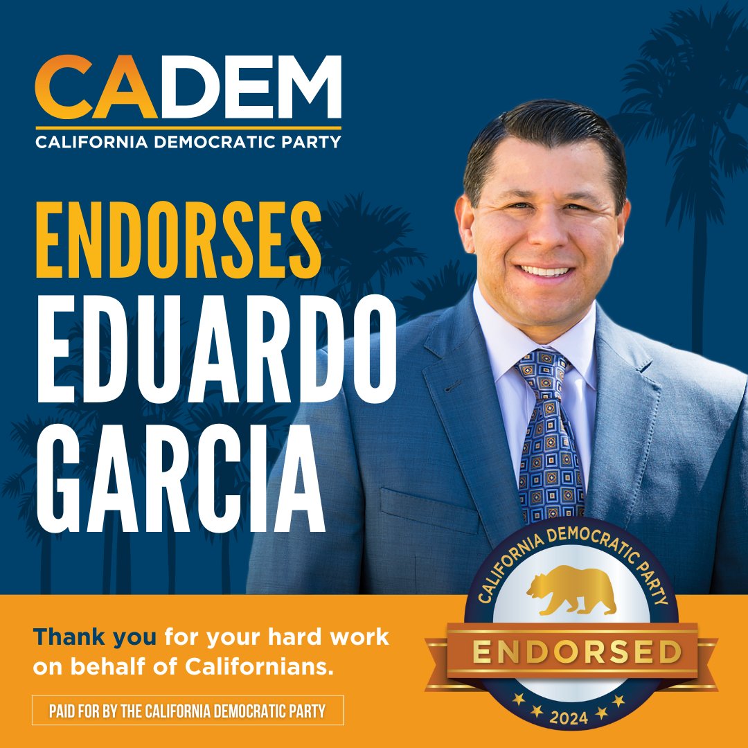 Assemblymember Eduardo Garcia continues to make our Democratic Party proud! Thank you Assemblymember! @voteforgarcia #CADEM #Organize2Win